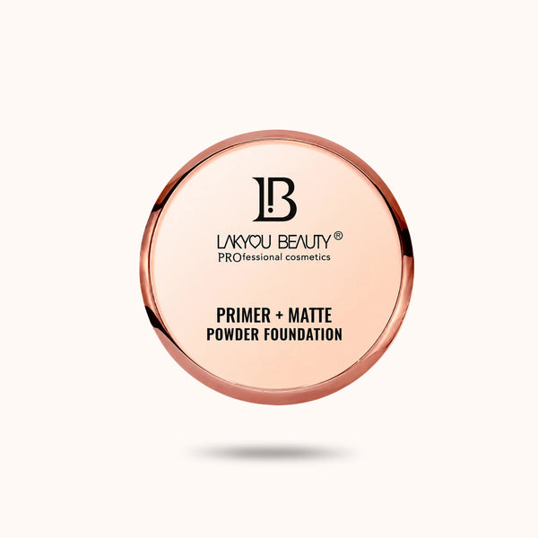 LAKYOU BEAUTY Primer + Matte Powder Foundation | 2-in-1 Compact for Flawless Matte Finish