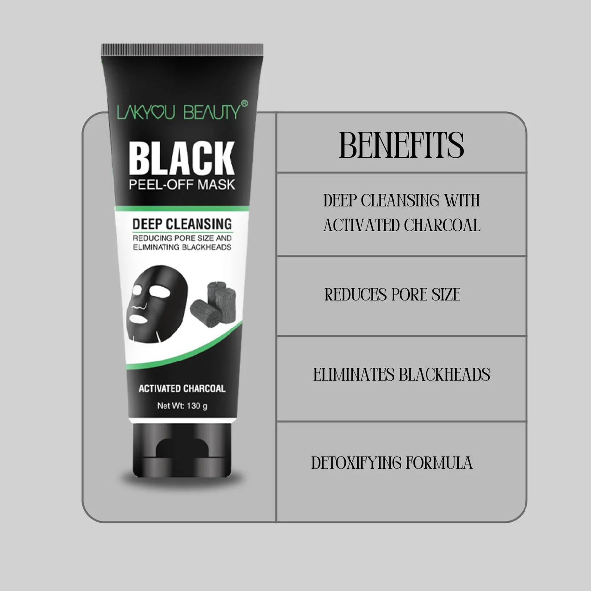LAKYOU BEAUTY Black Peel-Off Mask 130g | Activated Charcoal Deep Cleansing Face Mask