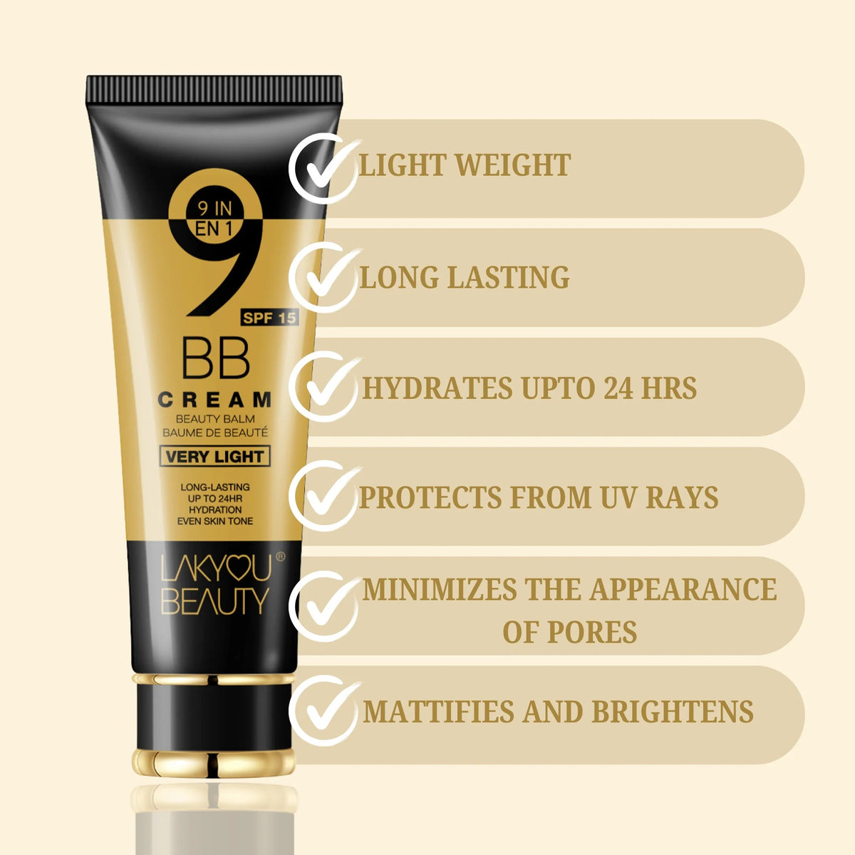 LAKYOU BEAUTY 9-in-1 BB Cream SPF 15 40ml | Lightweight Beauty Balm