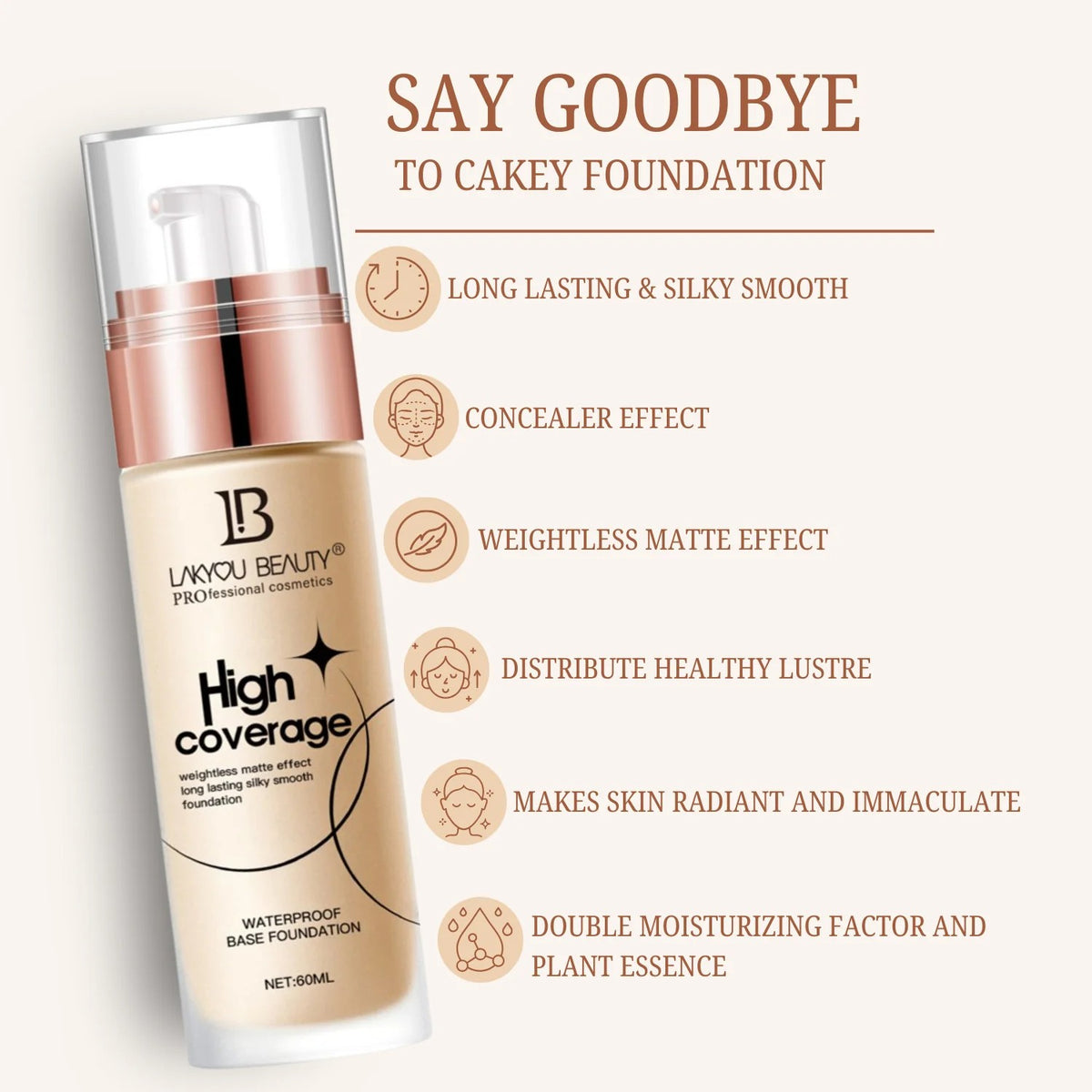 LAKYOU BEAUTY High Coverage Waterproof Foundation 60ml