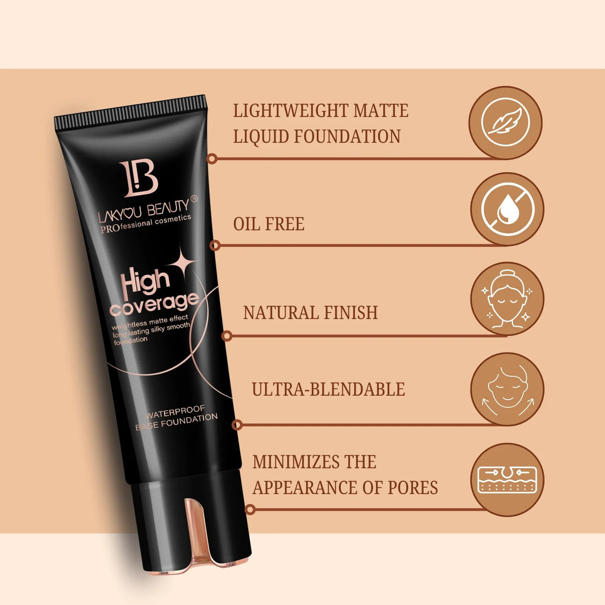 LAKYOU BEAUTY High Coverage Waterproof Foundation 50ml