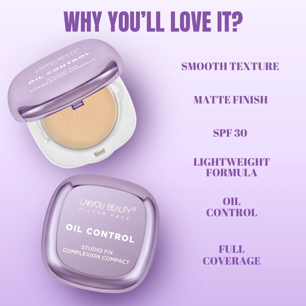 LAKYOU BEAUTY Oil Control Studio Fix Complexion Compact 15g | Weightless Matte Finish