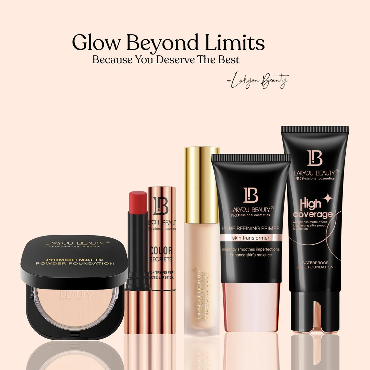 LAKYOU BEAUTY Primer + Matte Powder Foundation | 2-in-1 Compact for Flawless Matte Finish