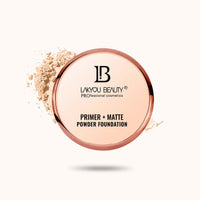 LAKYOU BEAUTY Primer + Matte Powder Foundation | 2-in-1 Compact for Flawless Matte Finish