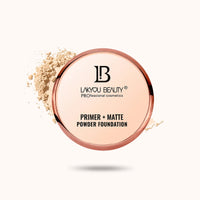 LAKYOU BEAUTY Primer + Matte Powder Foundation | 2-in-1 Compact for Flawless Matte Finish