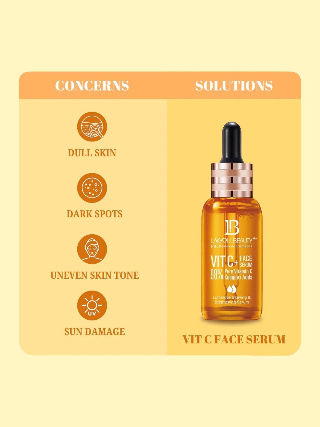 LAKYOU BEAUTY Vitamin C Face Serum 50ml | 98% Pure Vitamin C Complex | Serum for All Skin Types