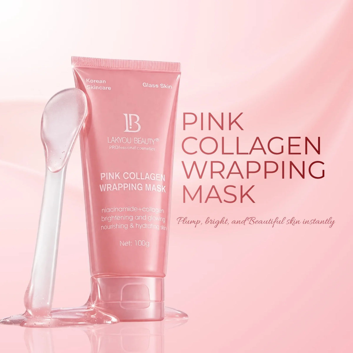 LAKYOU BEAUTY Pink Collagen Wrapping Mask 100g | Peel-Off Hydrating Face Mask