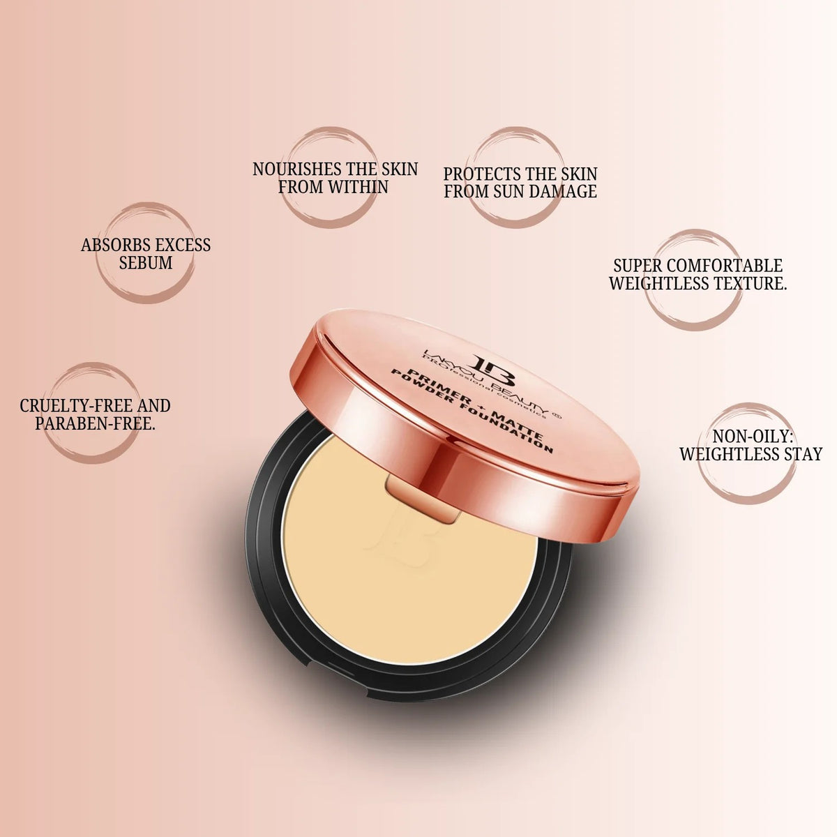 LAKYOU BEAUTY Primer + Matte Powder Foundation | 2-in-1 Compact for Flawless Matte Finish