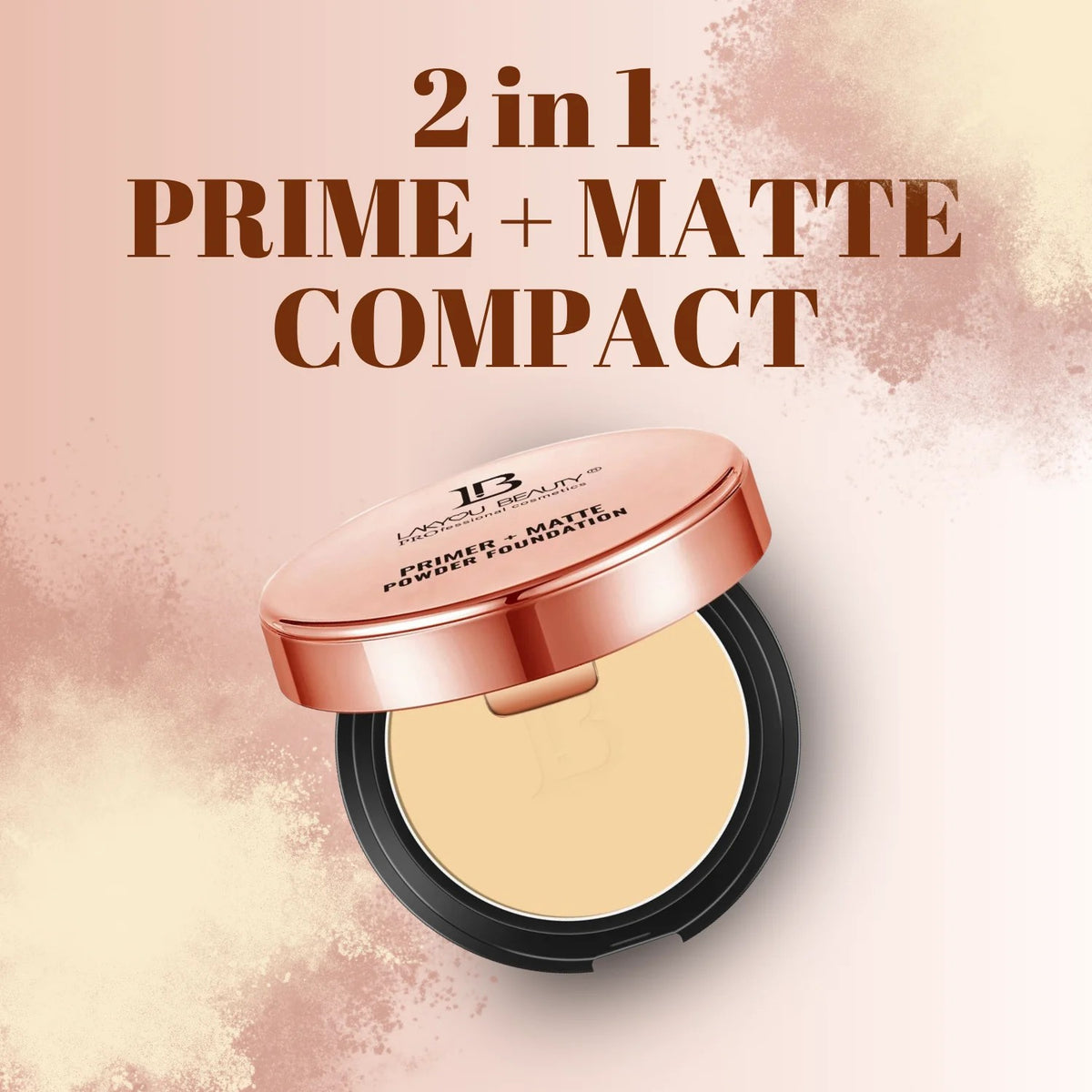 LAKYOU BEAUTY Primer + Matte Powder Foundation | 2-in-1 Compact for Flawless Matte Finish