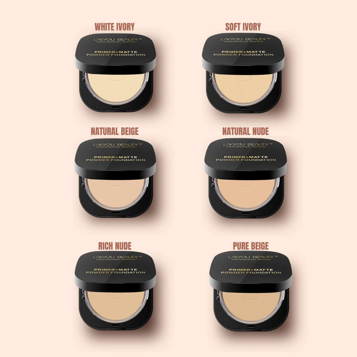 LAKYOU BEAUTY Primer + Matte Powder Foundation | 2-in-1 Compact for Flawless Matte Finish