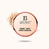 LAKYOU BEAUTY Primer + Matte Powder Foundation | 2-in-1 Compact for Flawless Matte Finish