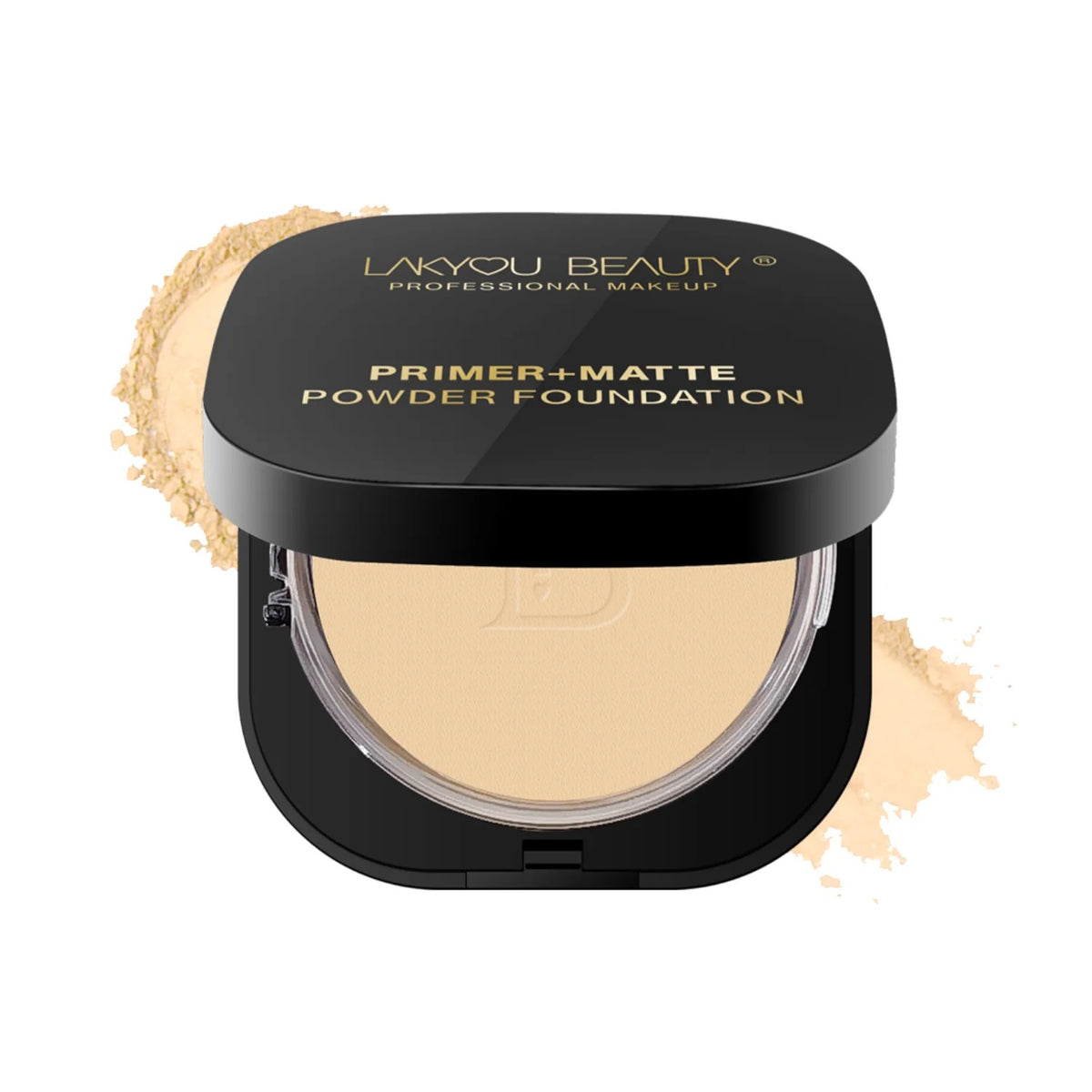 LAKYOU BEAUTY Primer + Matte Powder Foundation | 2-in-1 Compact for Flawless Matte Finish
